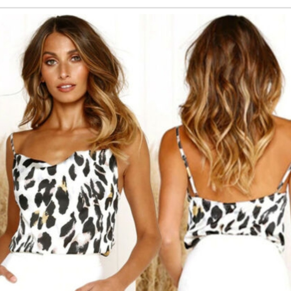 New womens satin silk camisole top leopard